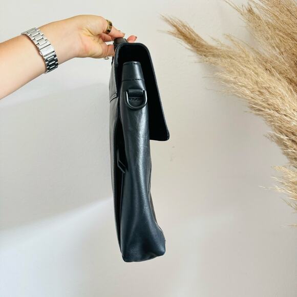 COLE HAAN Black Leather Warner Briefcase Travel Bag Zipper Pocket Laptop Case - Picture 14 of 16